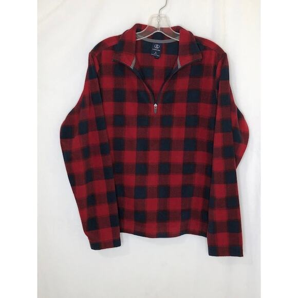 Lands' End 1/4 zip red buffalo plaid fleece long sleeve shirt men's size small - Picture 1 of 3